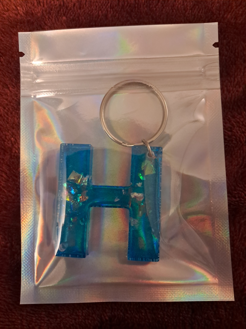 Blue Letter H Resin Keychain